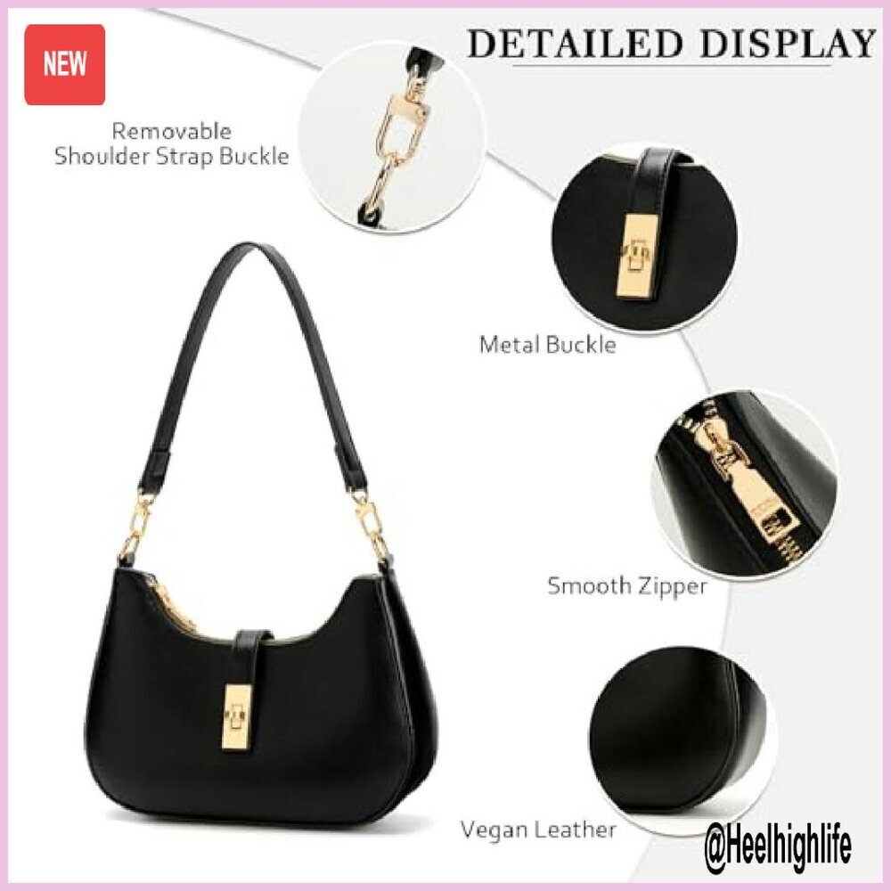 Vegan Leather Shoulder Bag with Detachable Strap, 10x7 Inches, Multi-Functional - Picture 5 of 8